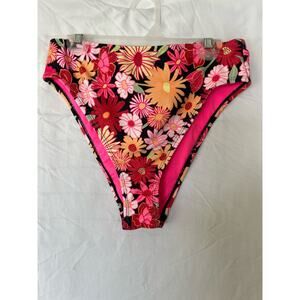 Wild Fable "Wild Child" Bikini Bottom pink floral High Waist High Leg Cheeky XS